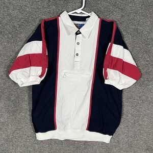 Green Line Polo Shirt Mens Large Multicolor Colorblock Zip Pocket Short Sleeve